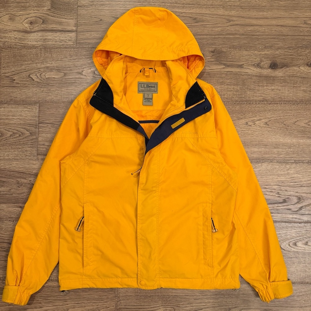 Vintage L.L. Bean Yellow Hooded Rain Jacket Men’s Small Lightweight Euc